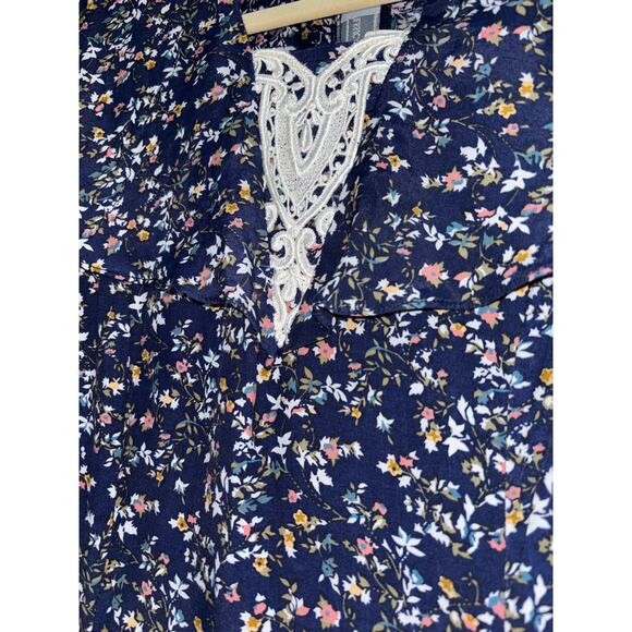 GUNNE SAX Womens Navy Blue Floral Long Prairie Cottage Short Sleeve Vtg Dress‎ - Picture 5 of 16